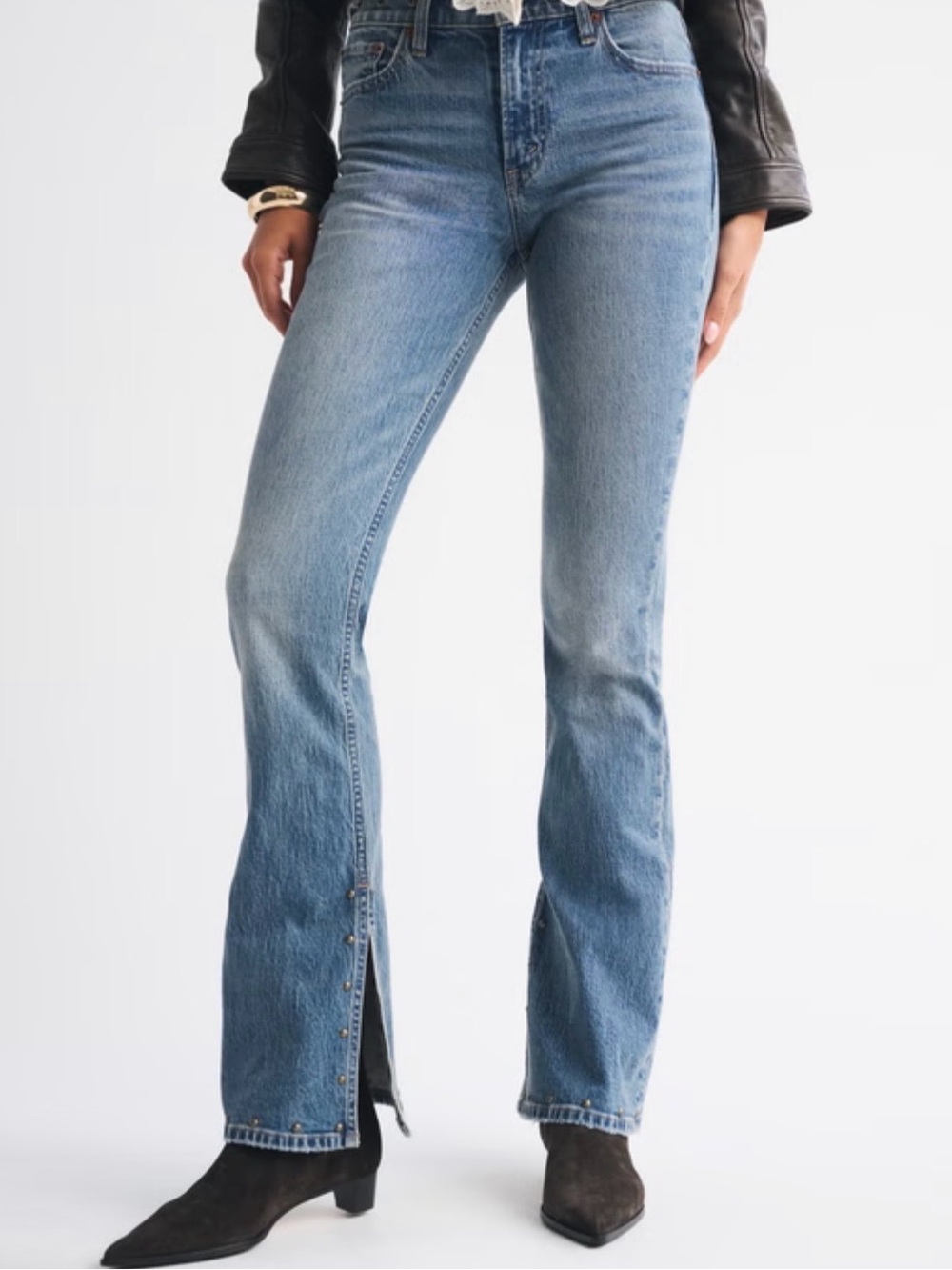 Abercrombie High-Rise Blue studded bootcut -Leg Jeans with side slit